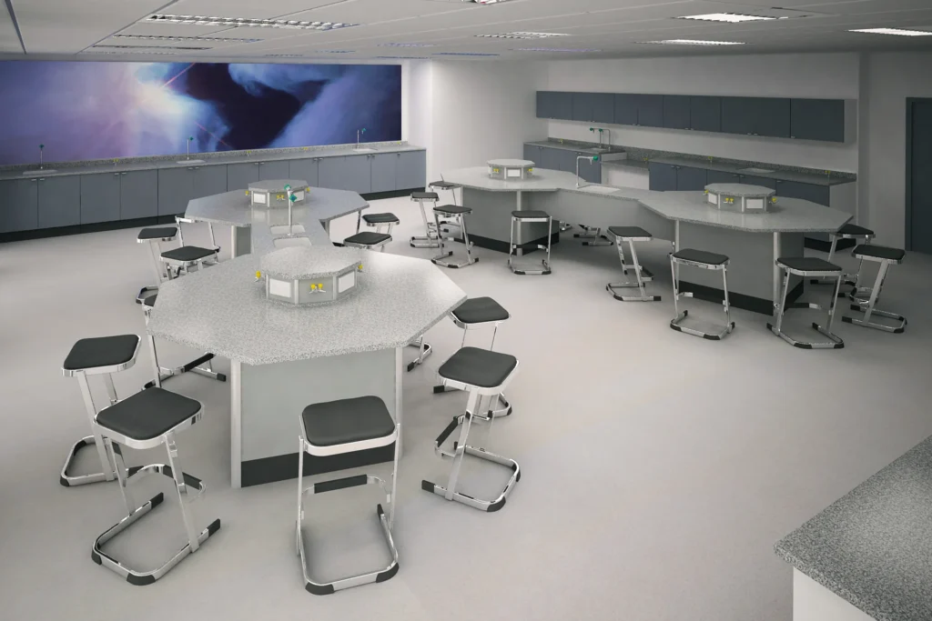 octopod science classroom with double sinks and wall sockets